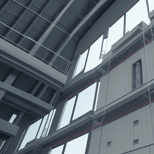 AI generated: 
Smart sensors for structural health monitoring being used in a building