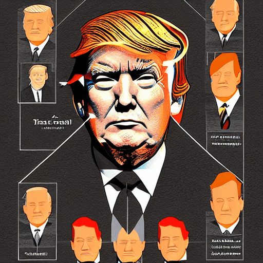 AI generated: editorial illustration portrait trump, new york times illustration, collage, infographic, chart, dat...