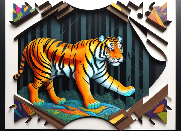 AI generated: Abstract Orphism, papercut, colorfull, nature, nordic, hyper realistic, 3d, breaking up into puzzle ...