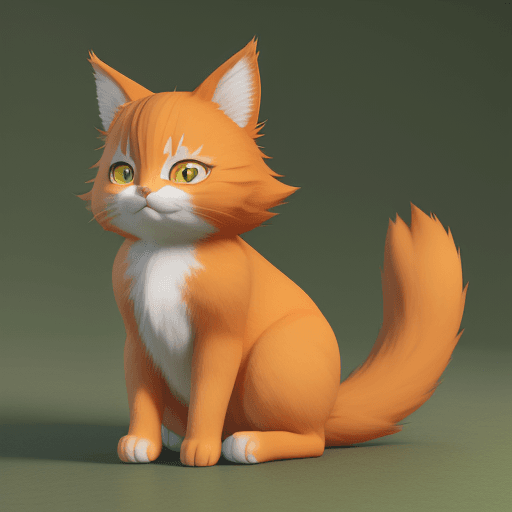 AI generated: Pose of an anime cute cat, orange fluffy tail and cautious, by Production I.G, earthy color, 3ds max...
