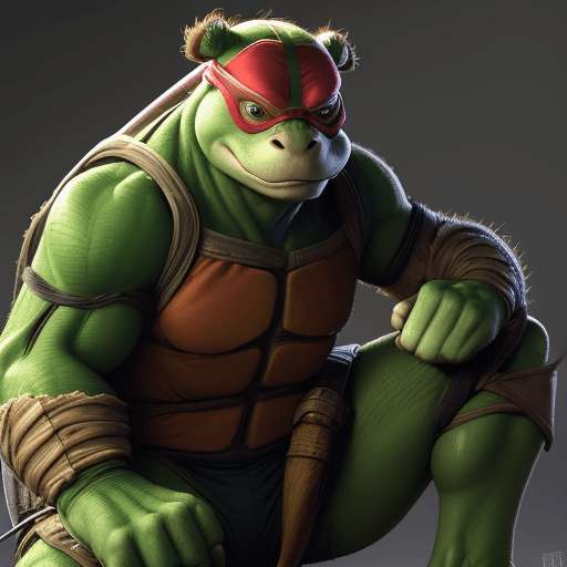 AI generated: high resolution portrait of raphael from teenage mutant ninja turtles wearing a jedi robe and holdin...