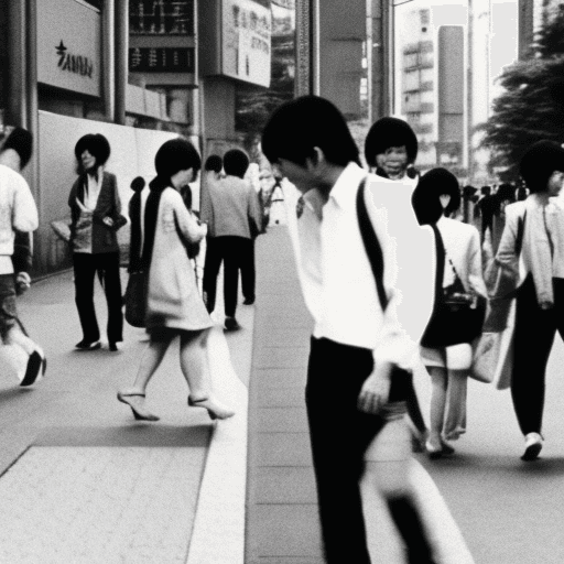 AI generated: High resolution photography people in tokyo, walking in the street, 1982
