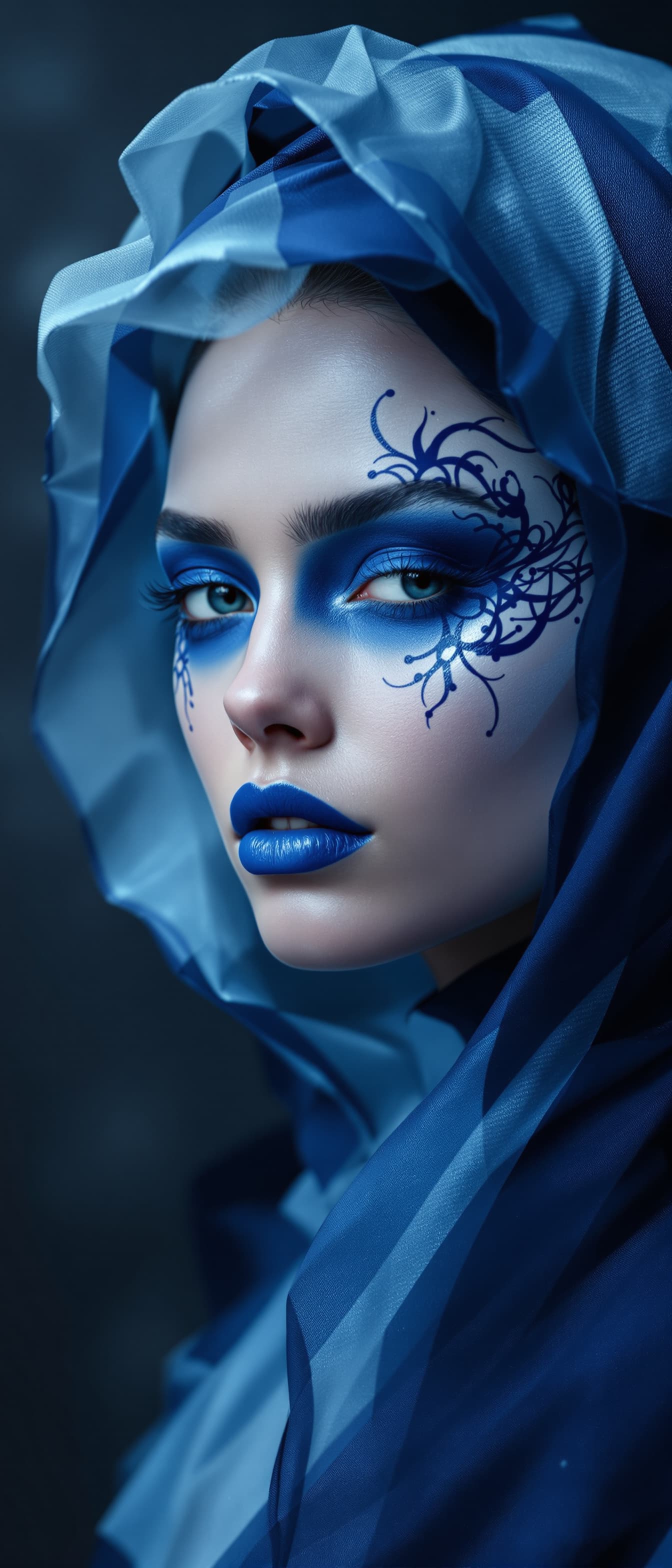 AI generated: "Fashion fine art imagery, full-height vertical portrait. A stylish lithe supermodel in her early 20...