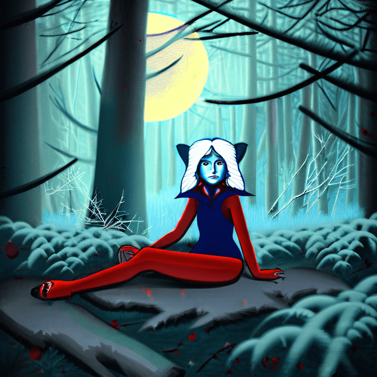 AI generated: A vibrantly colored sci-fi scene of a young Lycan girl with snow-white fur and striking steel blue e...