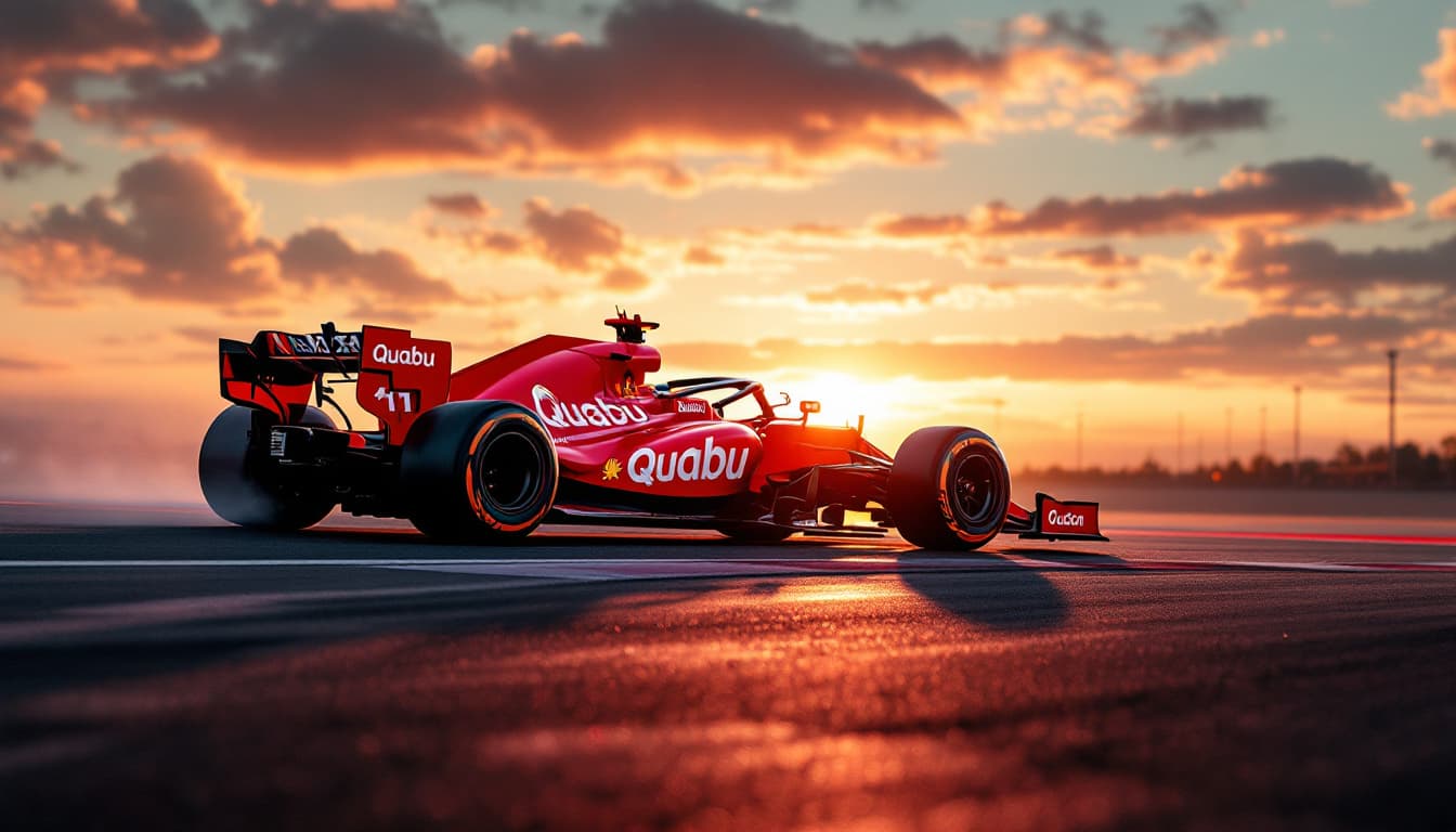 AI generated: Create a f1 car red and black the predominant color has to be the red(70%red and 30% black) like det...
