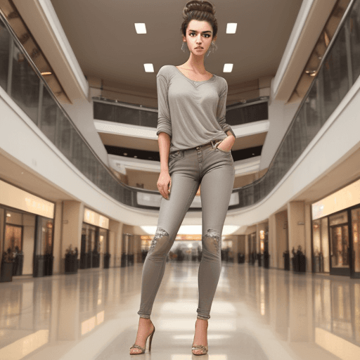 AI generated: Full body shot portrait of a beautiful brunette model, brown eyes, light grey casual shirt,  jeans, ...