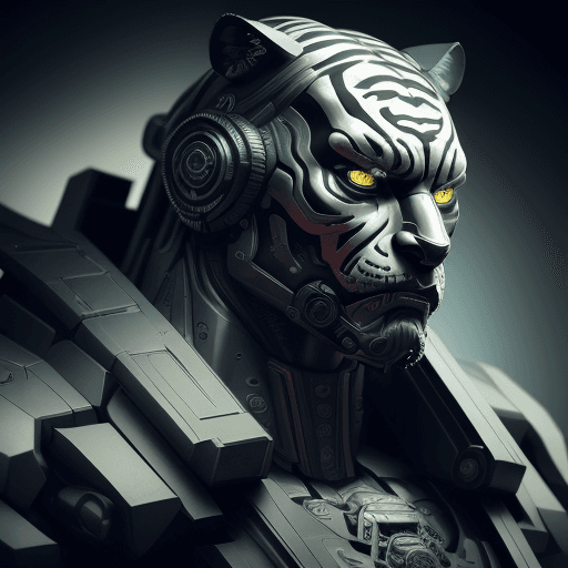 AI generated: half-mechanical cyborg black tiger face, YouTube channel logo, channel niche is trading,Portait, gui...