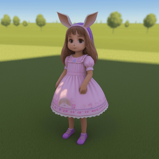 AI generated: una niña en el campo y un conejo 3d