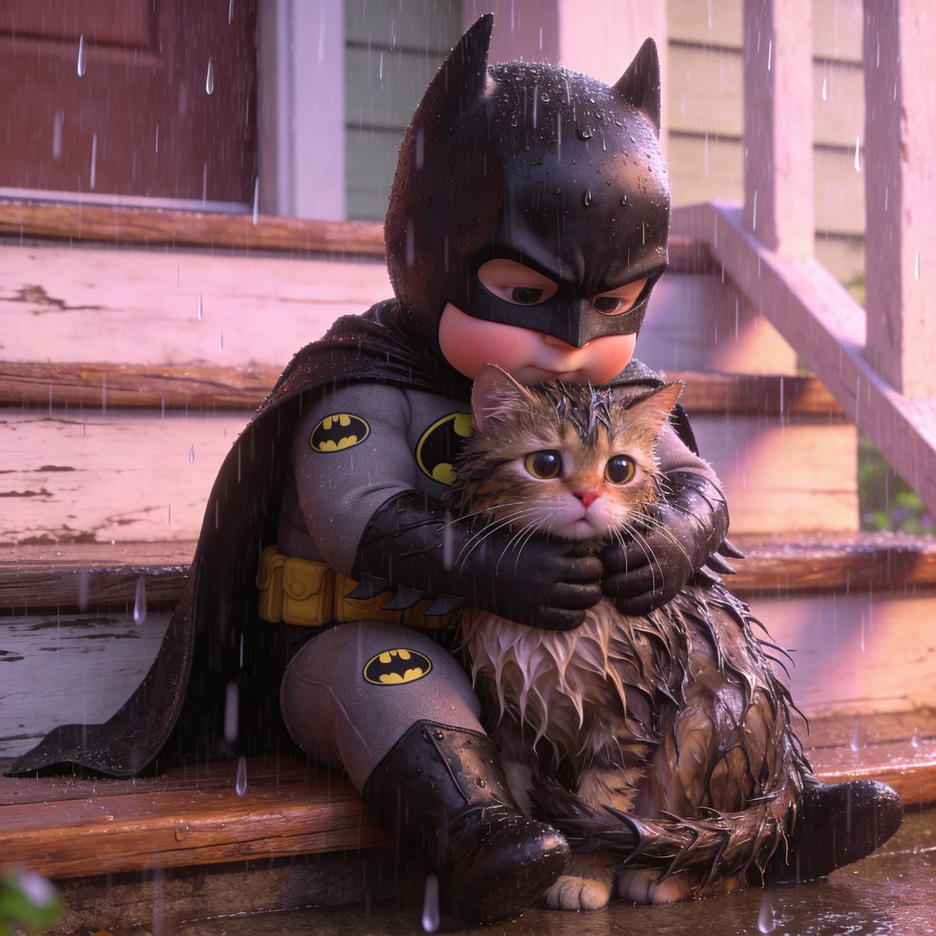 AI generated: masterpiece, best quality, ultra detailed, highres, absurdres, cute baby dressed in (Batman_costume)...