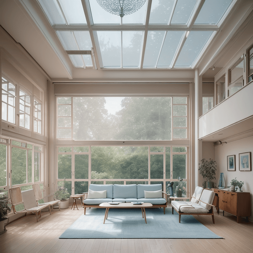 AI generated: High resolution photography interior design, dreamy sunken living room conversation pit, wooden floo...