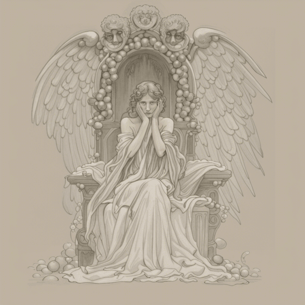 AI generated: weeping angel on a throne, intricate detail, artistic drawing, masterpiece, 19th century art, style:...
