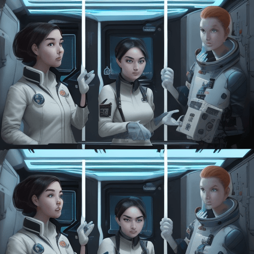 AI generated: Comic concept art: Imagine Female Simu Liu is a developmental biologist on a space station research ...