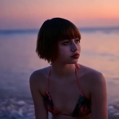 AI generated video: Emo teen girl, brunette with pixie haircut  bikini