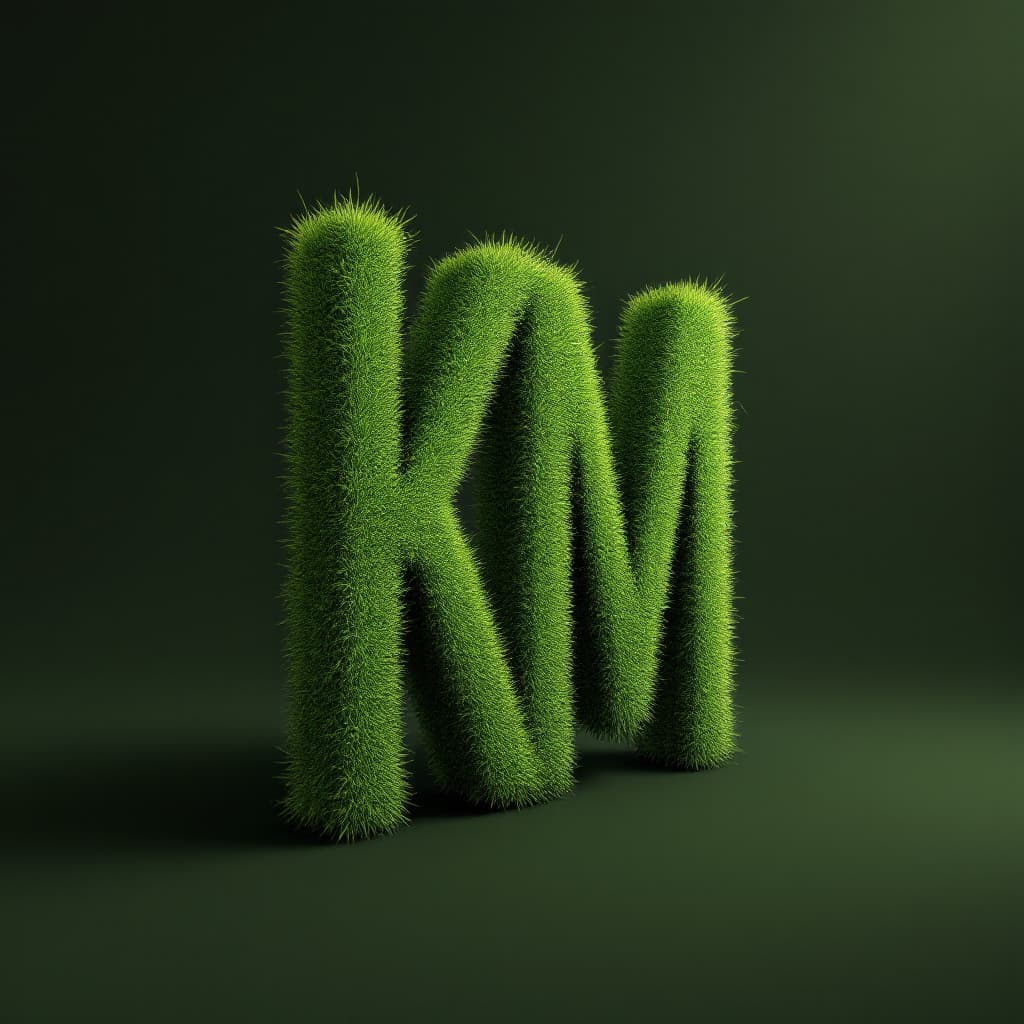 AI generated: 3D of the two letters KM made of gras
