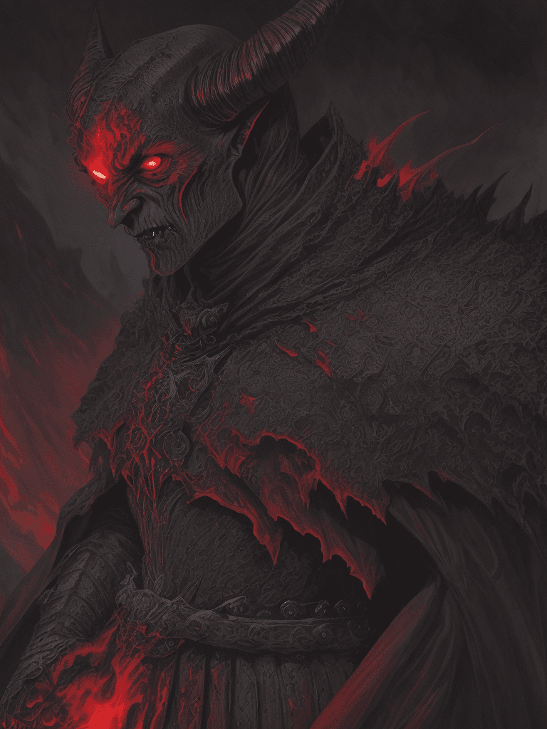 AI generated: medium close up, stunning illustration of a demonic warrior in black medieval armor, nosferatu zodd ...