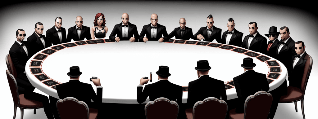 AI generated: mafia,12person,table,game,talking,real face,real people
