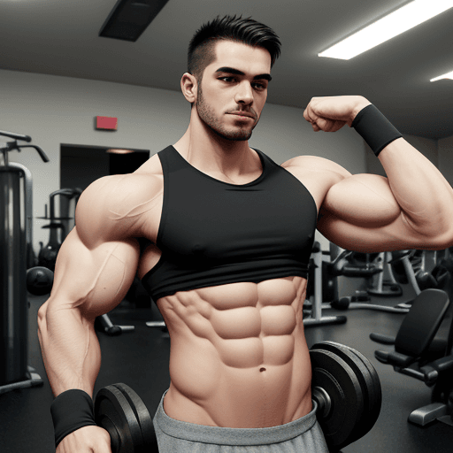 AI generated: cartoonist of Man in the gym, with thin body and muscular arms. 