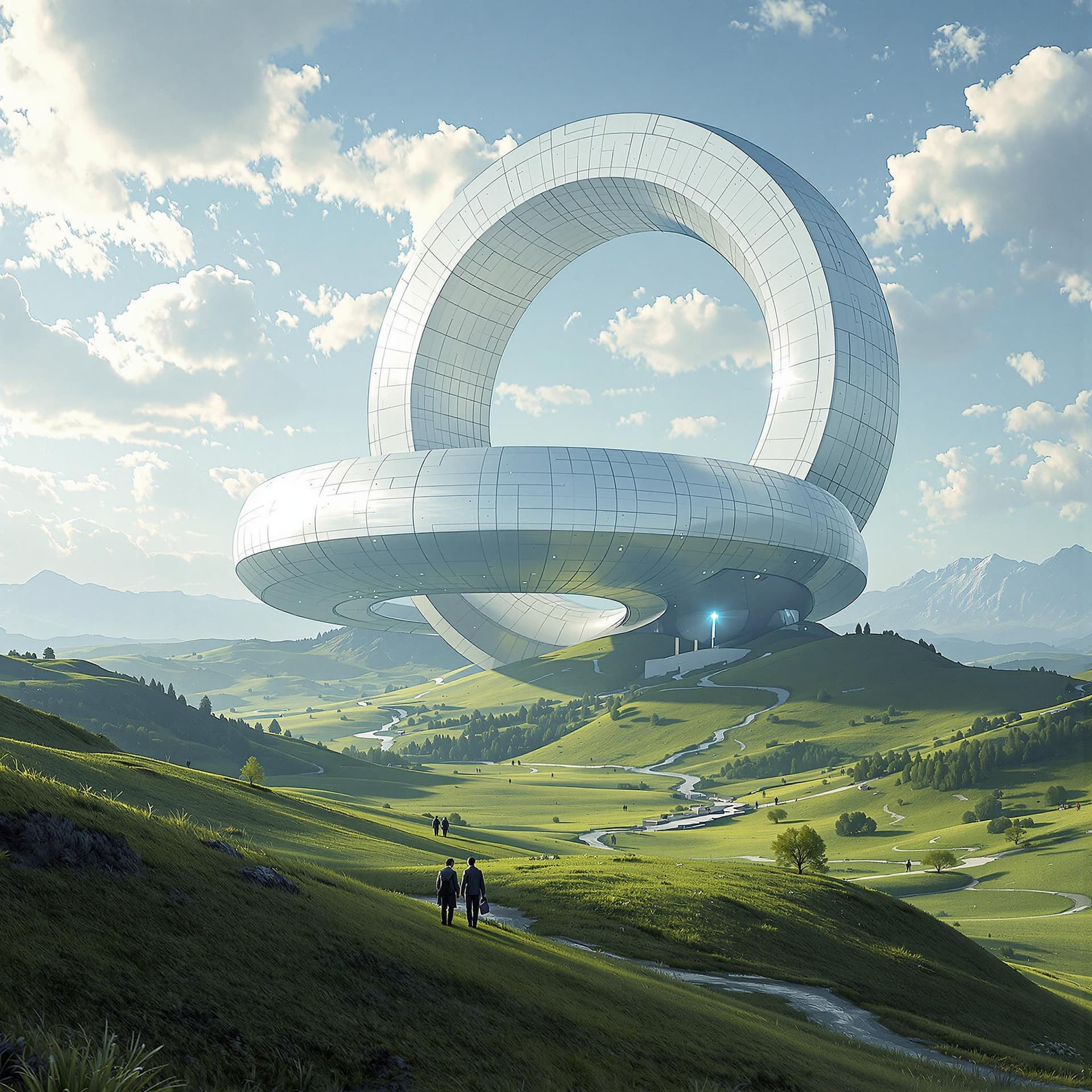 AI generated: Este cautivador paisaje digital presenta una visión futurista e impresionante de una estructura monu...