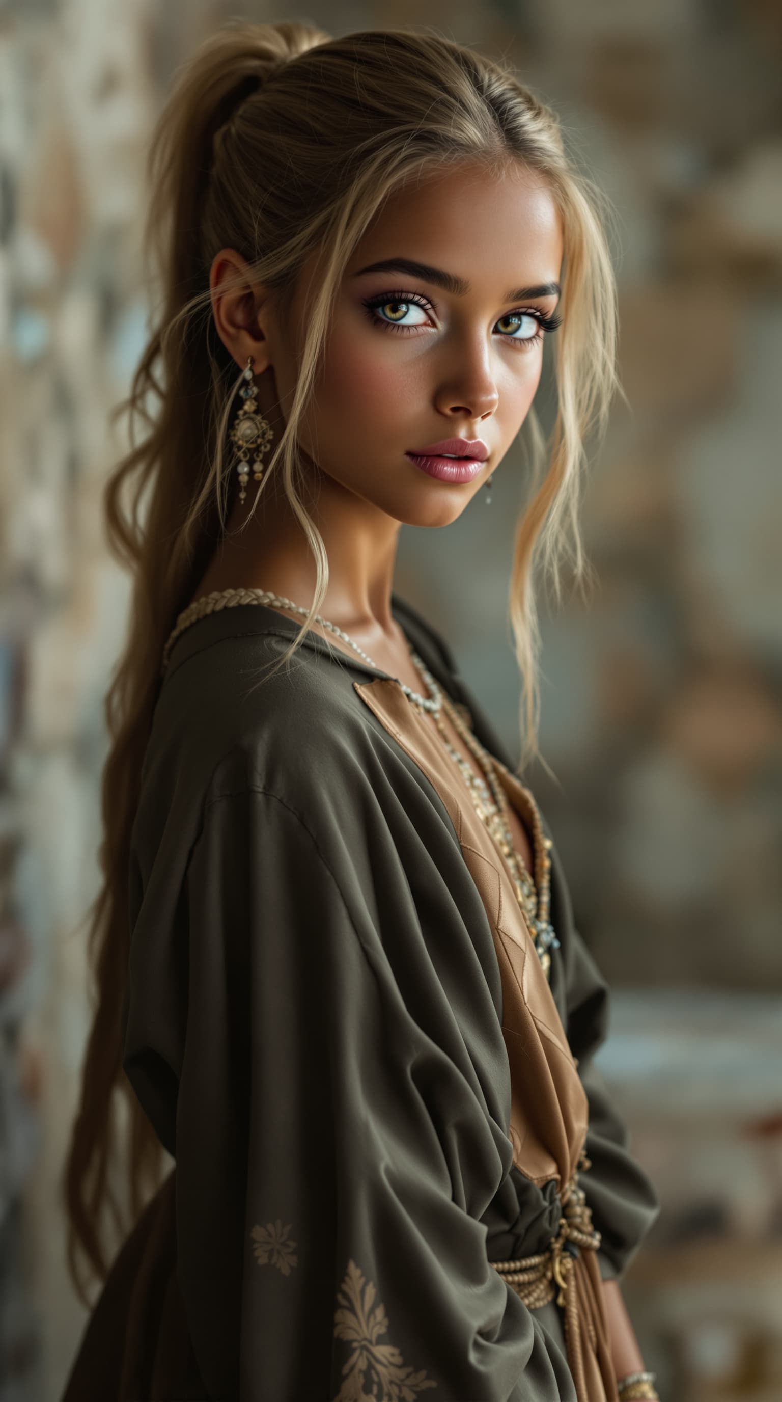 AI generated: A professional portrait of an extraordinarily beautiful eleven-year-old girl from 18th century Istan...