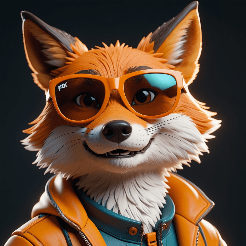 AI generated: In the style of vray tracing, neonpunk, and photo-realistic techniques, a cartoon fox wearing sungla...