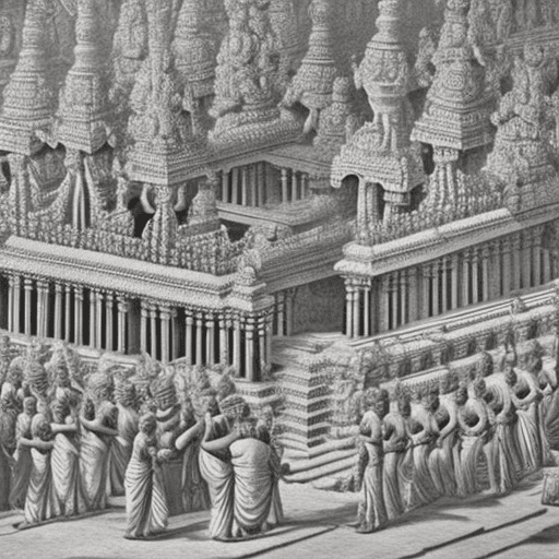 AI generated: Hyper realistic image of a chola king instructing workers to build meenakshi temple. We can workers ...