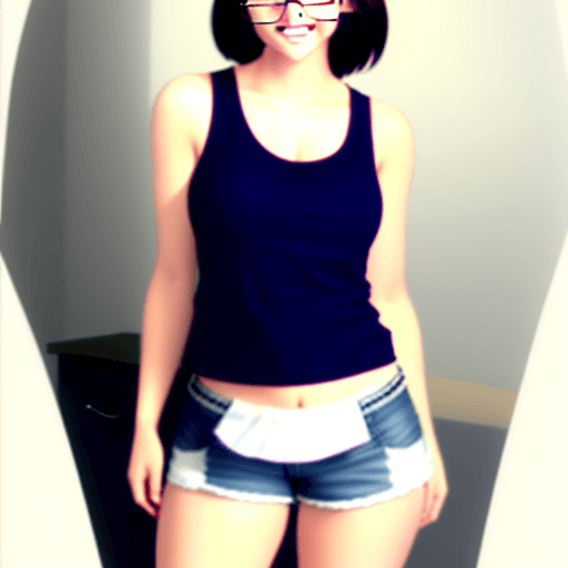 AI generated: College girl with glasses wearing shorts and a tank top.