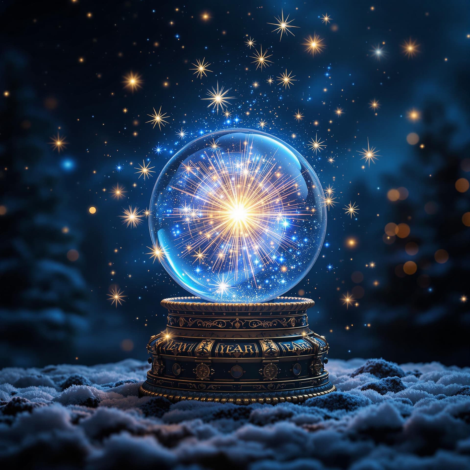 AI generated: a magic ball in the air without a support, it contains a whole world of New Year's magic, time machi...
