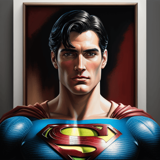 AI generated: the superman, impasto technique, oil painting, contemporary era, primarily monochromatic with accent...