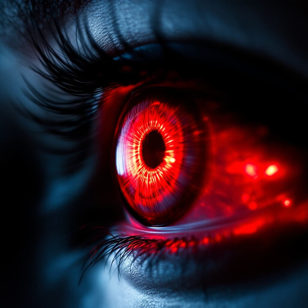 AI generated: red x-ray, eye, macro-shot, black background, realistic, rich detailing --ar 9:16 --style raw --v 6....