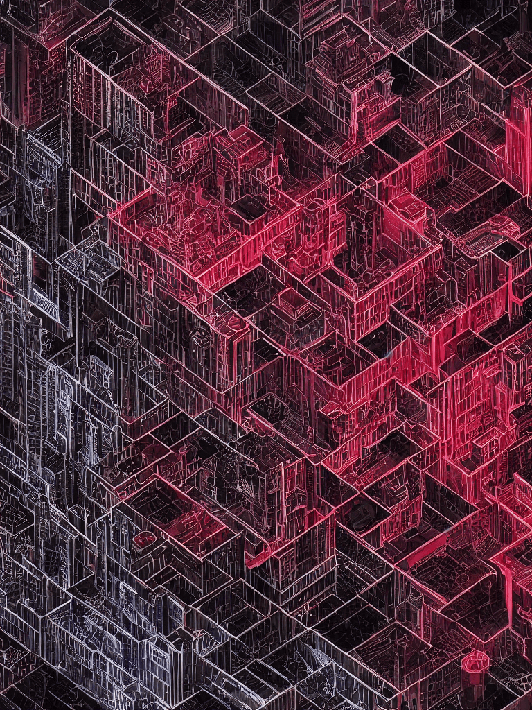 AI generated: pattern repeating city architecture neon beeple fractal watercolor pencil cyberpunk skull 3d ink ali...