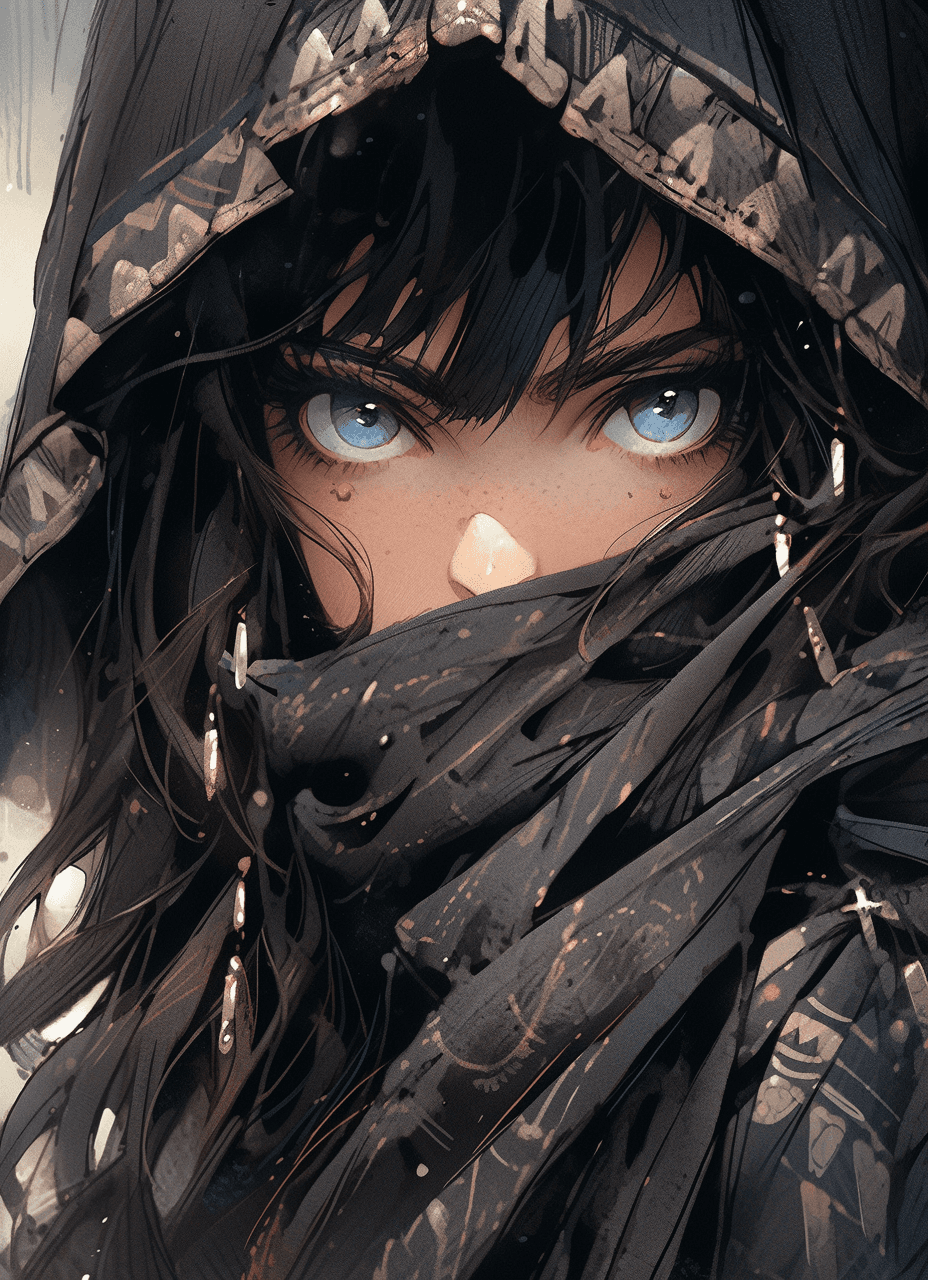 AI generated: the image is of an adult woman with dark hair and blue eyes, in the style of action painter, light b...