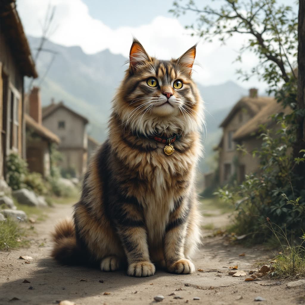 AI generated: A good old american muscle cat standing in a village 