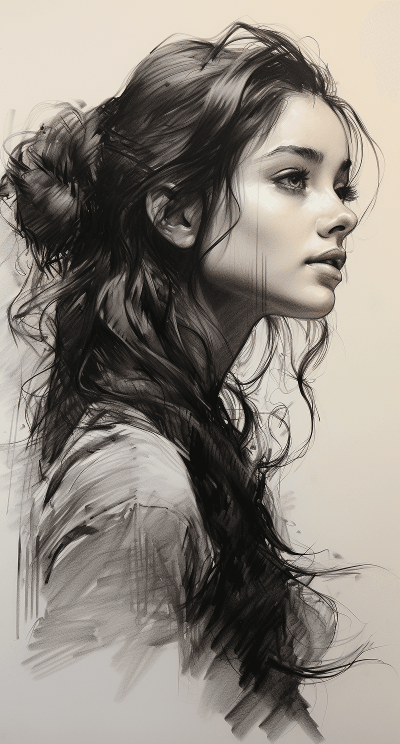 AI generated: graphite pencil drawing by Odilon Redon, sketch portrait, side view, an absolutely gorgeous Alia Bha...