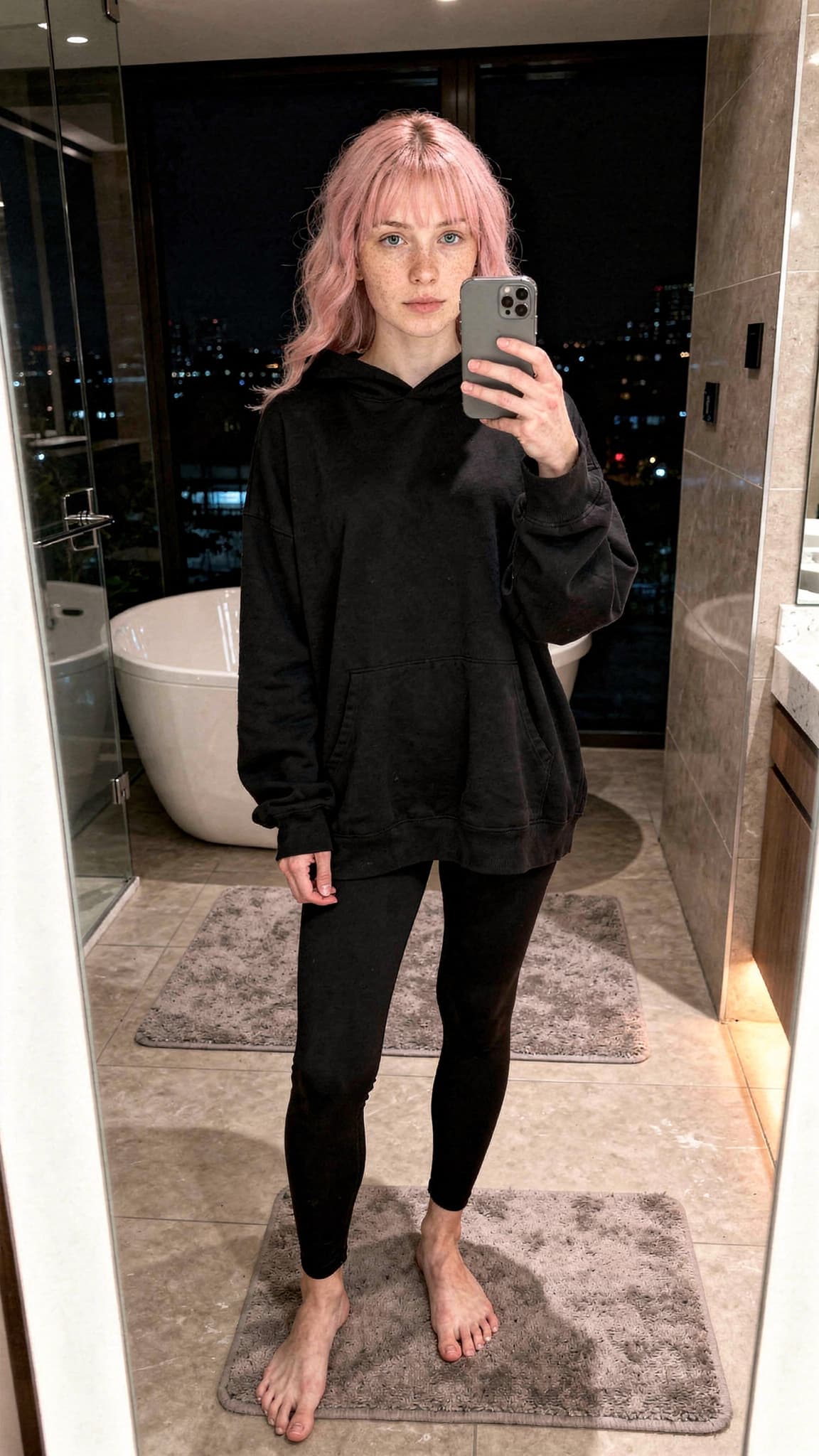 AI generated: {
"subject_core": {
"demographics": "Influencer de 19 años (NeonKyra), piel de porcelana con una tex...