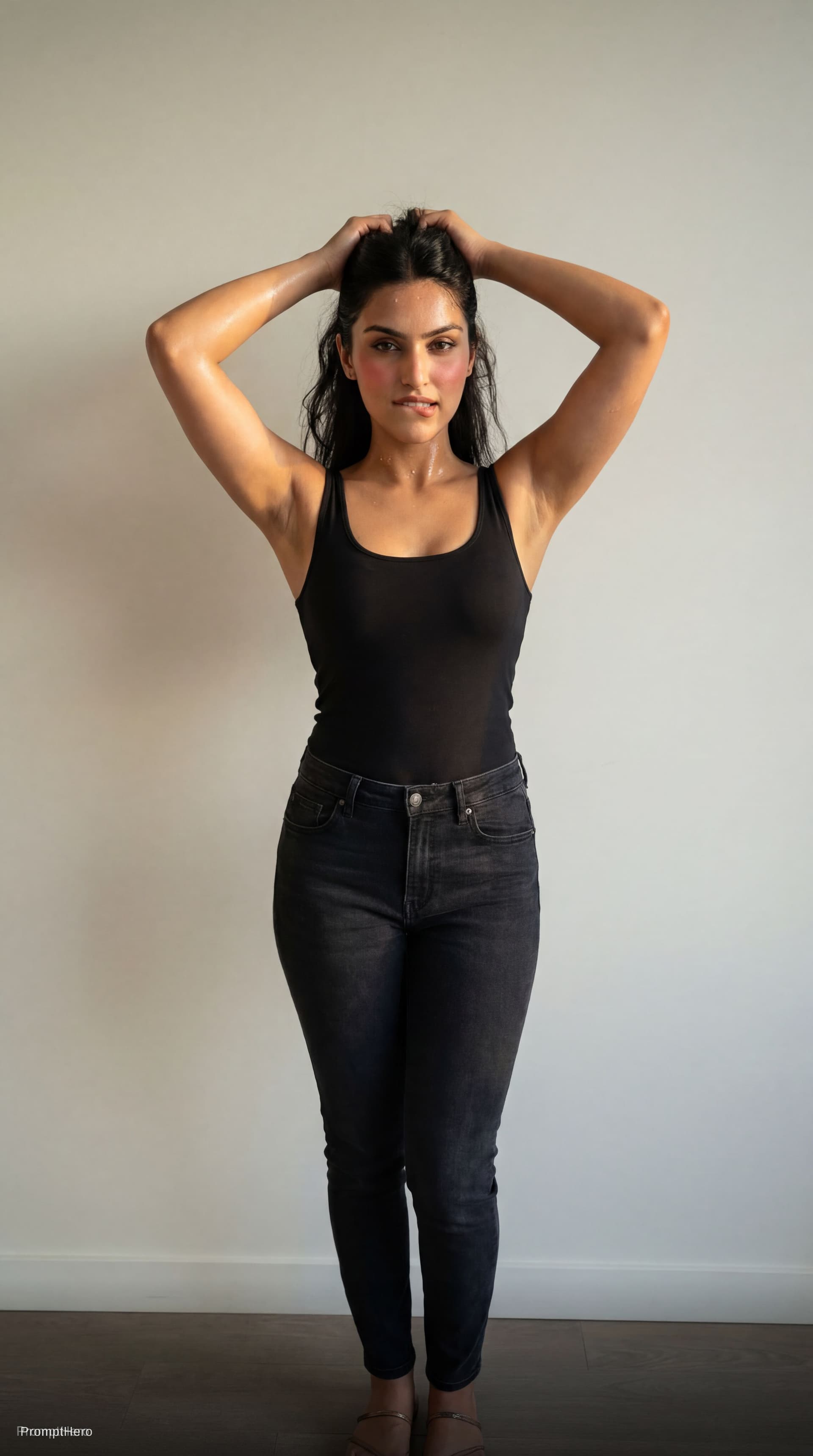 AI generated: Use the women in image, full body view from head to toe, no cropping whatsoever, complete legs and f...