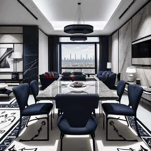 AI generated: high resolution photography interior design, spacious apartment, dinning room and living room view, ...