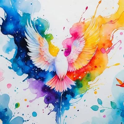 AI generated video: creative impasto and watercolor ink-wash surreal color sketch. New Life Festival, celebration of new...