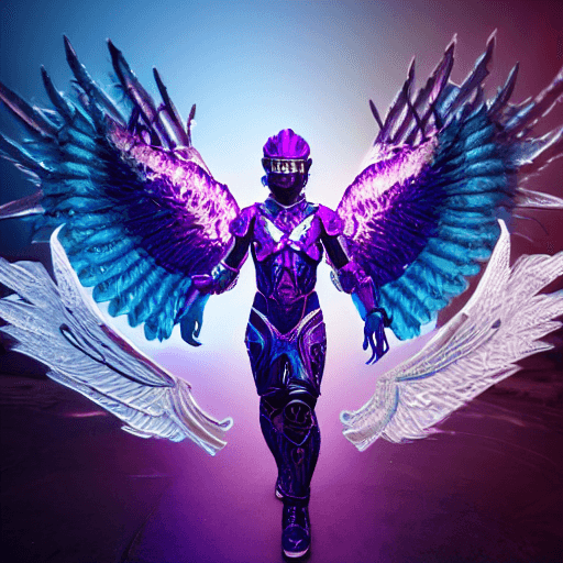 AI generated: a photo of 8k ultra realistic archangel with 6 wings, full body, intricate purple and blue neon armo...