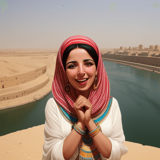 AI generated: A happy Egyptian woman by the Nile
