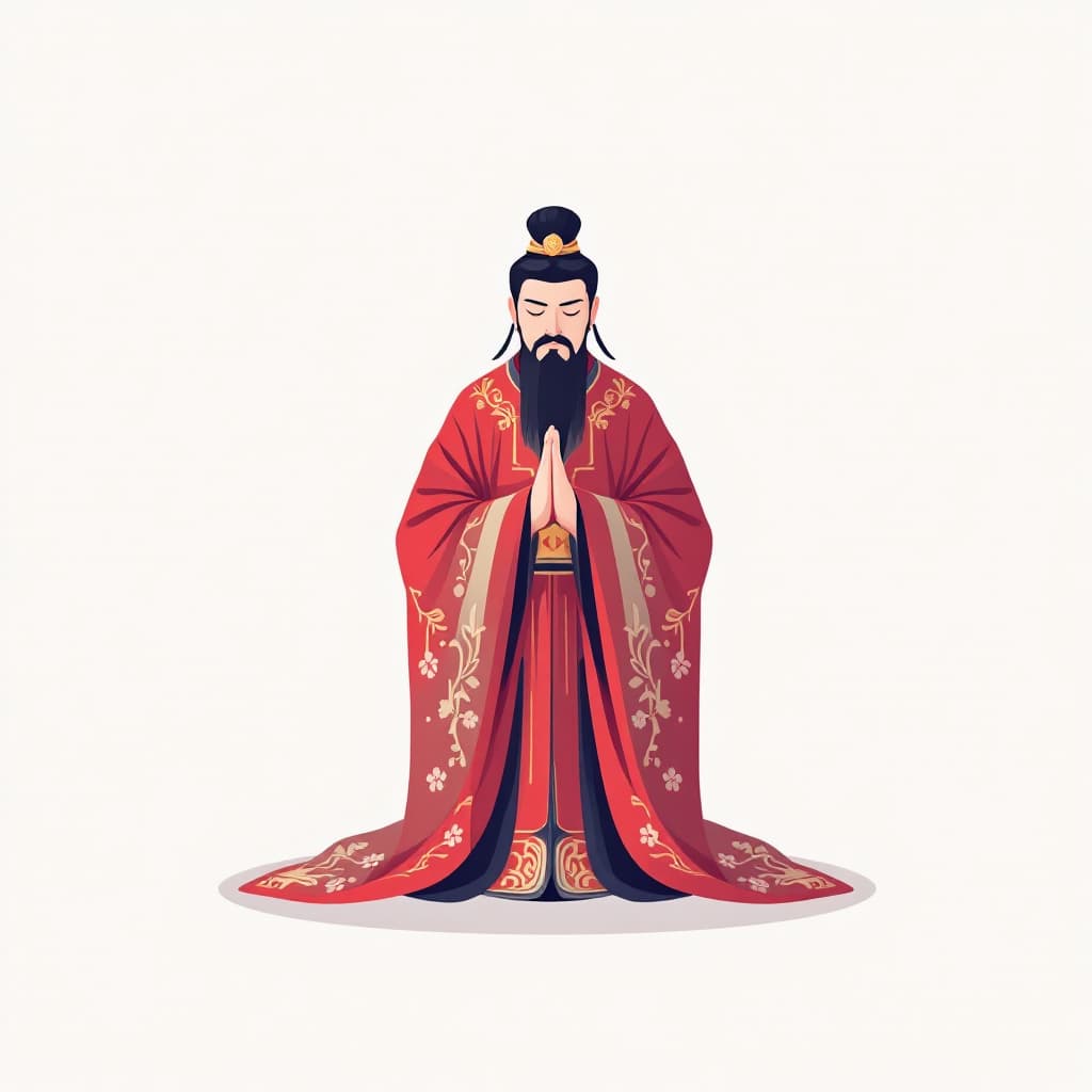 AI generated: China Divine Prayer Guan Sheng Emperor Flat Illustration Colorful Colorful Half Body Kindly Dressed ...