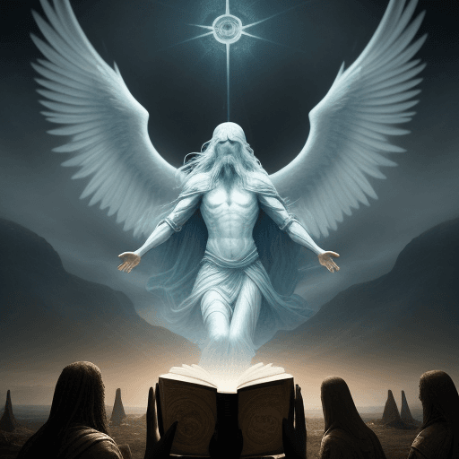 AI generated: explain all the learning of the book of enoch and the book of the wathcers in one picture. photoreal...
