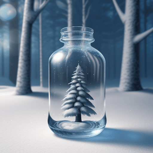 AI generated: Macro shot, in a bottle winter fairy tale, winter forest background, 9:16, upbeta, epic, hyper reali...