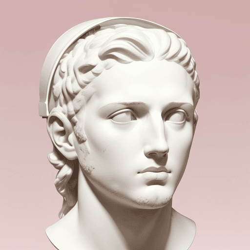 AI generated: Plaster head of David, white Marshall headphones, on Doric order, pink background --ar 4:5 --q 2