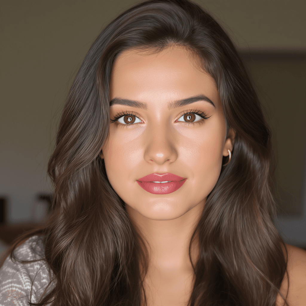 AI generated: A stunning, hyper-detailed portrait of a 22-year-old young brunette woman with deep brown eyes and l...