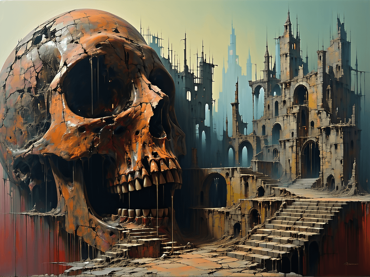 AI generated: /artprompt Sci-fi, (dystopian city imagery:1.7), unsettling, macabre, haunting, (cinematic shot:1.2)...