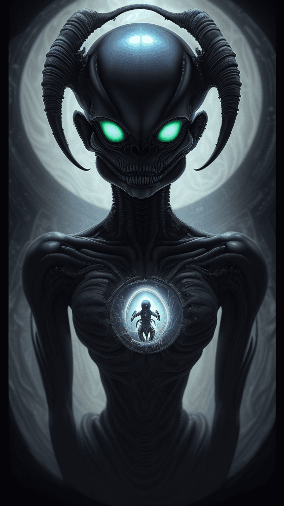 AI generated: "Captivating Xenomorph RFKTR-style headshot club card, a masterwork by H.R. Giger, invoking a profou...