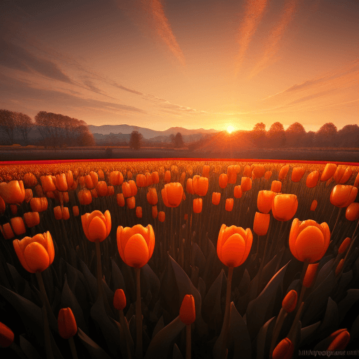 AI generated: Photo of a ultra realistic field of orange tulip flower, dramatic light, pale sunrise, cinematic lig...