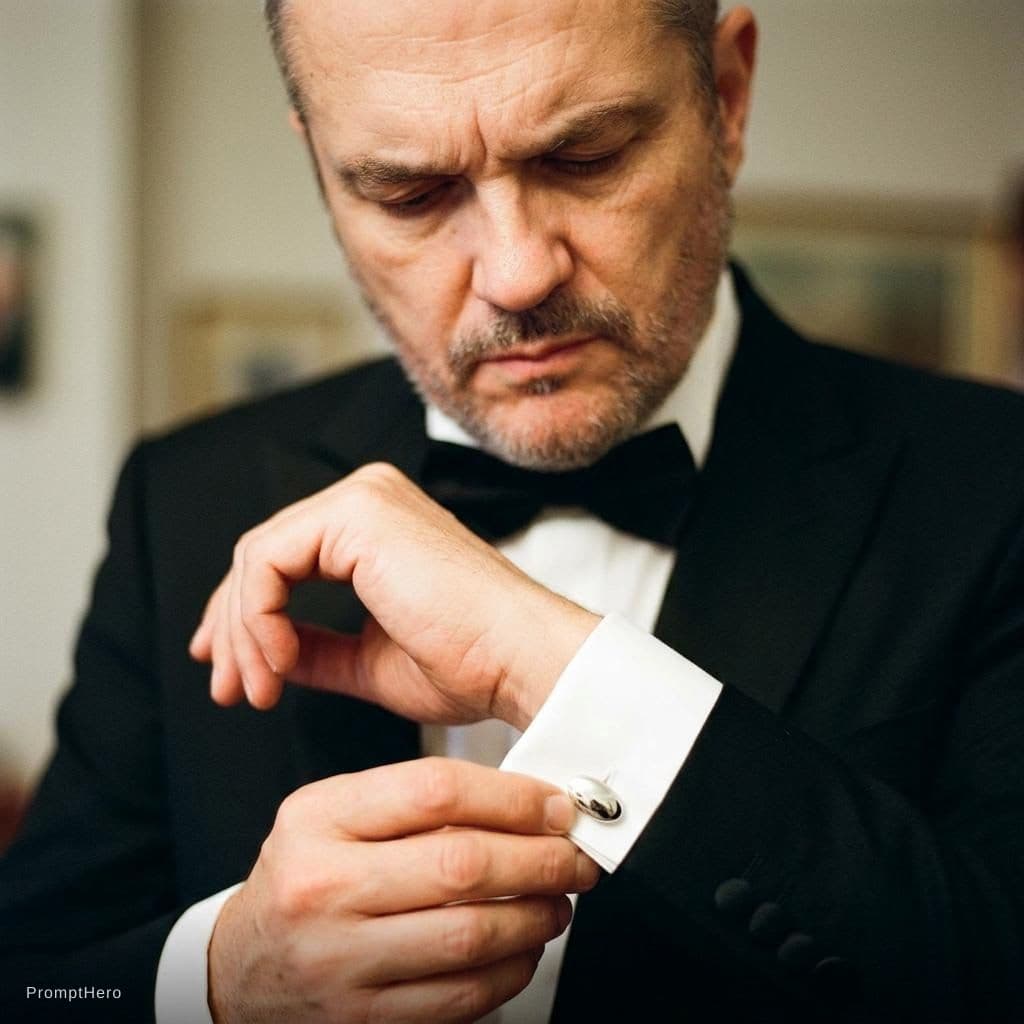 AI generated: Adjustment of Cufflink (Detailed Mid-Shot)
Ultra-realistic, mid-shot portrait focusing on a precise...