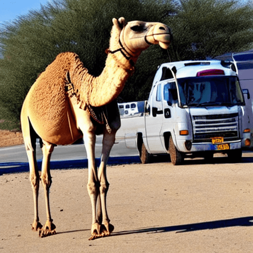 AI generated: camel on wheels