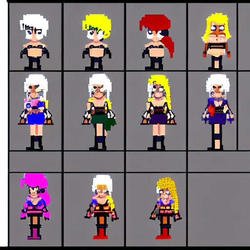 AI generated: 2d sprite sheet of a female pirate with short white hair